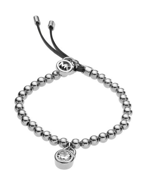 michael kors bead stretch bracelet silver color|michael kors bracelet with lock.